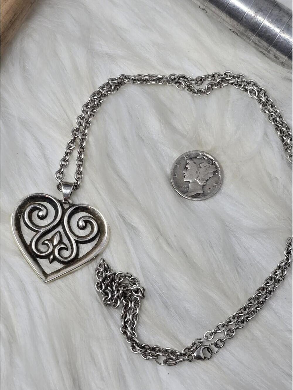 James Avery Sterling French Heart Pendant 23" Chain 21g